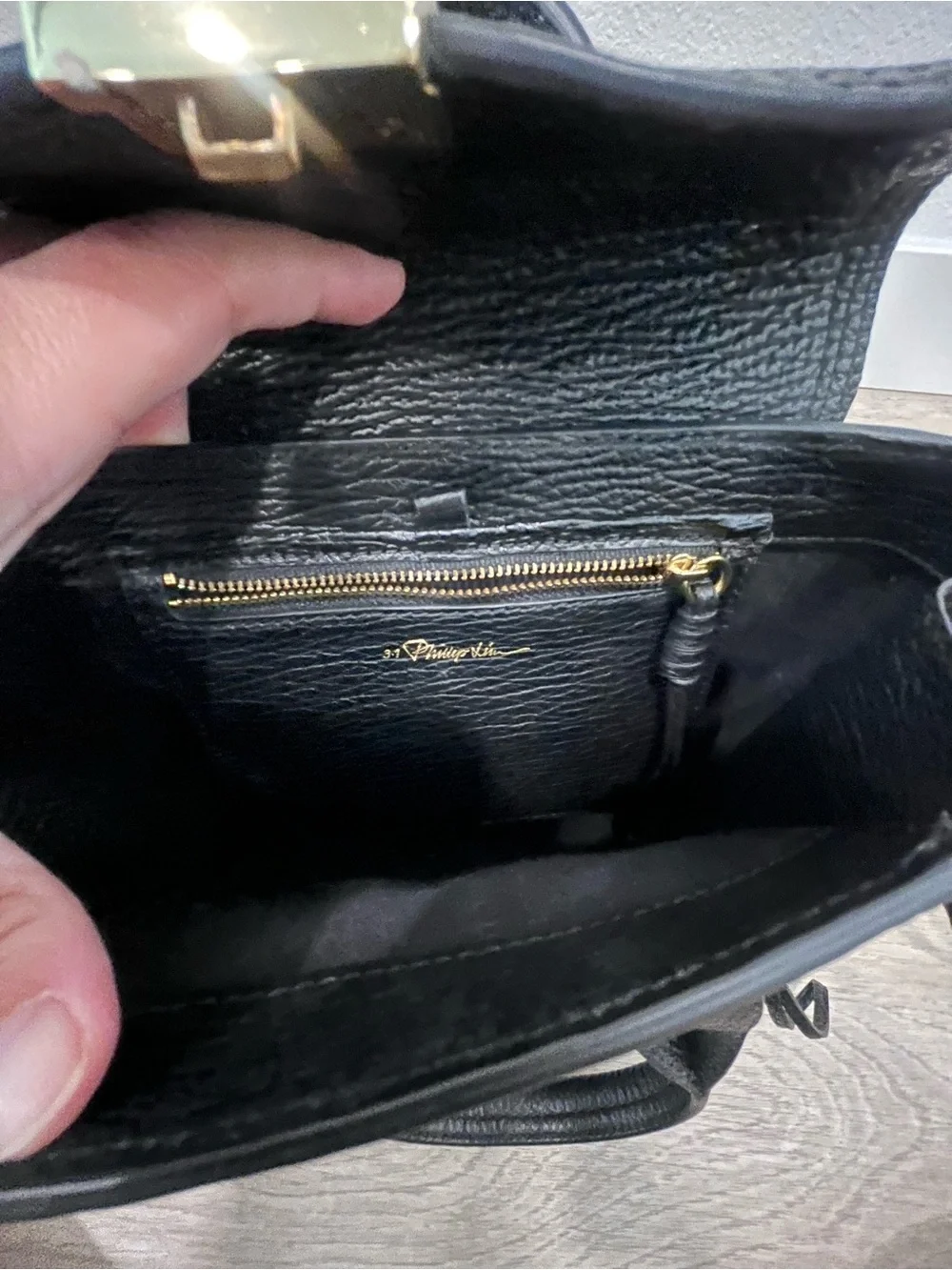 3.1 Phillip Lim Black Leather Mini Satchel with Gold Hardware
